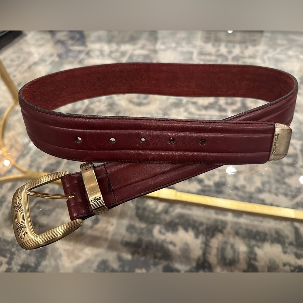 Brighton Burgundy Leather Belt with Gold Buckle